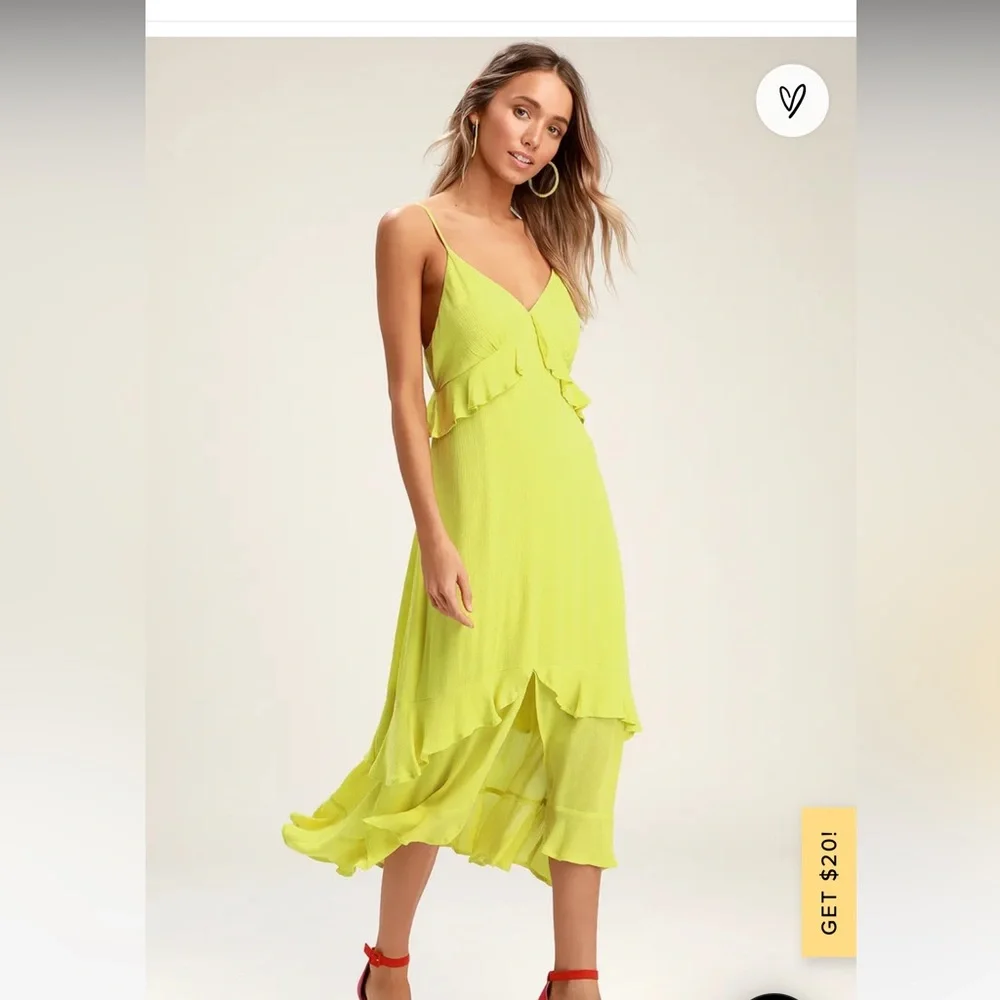 Lulus Island Time Ruffle Midi Dress Lune Green Size Small - Picture 3 of 5